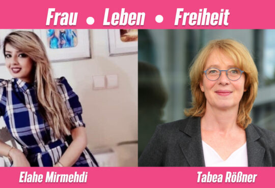 Rößner übernimmt Patenschaft für iranische Künstlerin Bild vlnr: Elahe Mirmehdi, Tabea Rößner Copyright Tabea Rößner