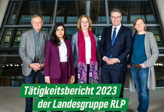 TTätigkeitsbericht 2023 - Für euch in Berlin! Bild vlnr: Armin Grau, Misbah Khan, Tabea Rößner, Tobias Lindner, Corinna Rüffer Copyright LGS RLP