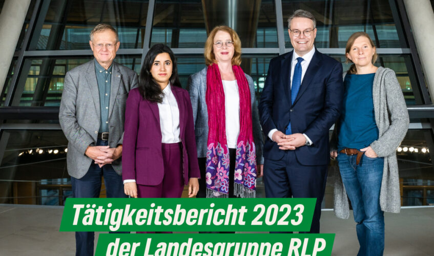 TTätigkeitsbericht 2023 - Für euch in Berlin! Bild vlnr: Armin Grau, Misbah Khan, Tabea Rößner, Tobias Lindner, Corinna Rüffer Copyright LGS RLP