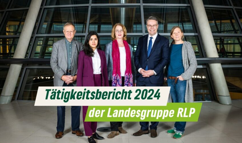 Abgebildet sind die Mitglieder der Landesgruppe der GRÜNEN Mitglieder des Deutschen Bundestags v.l.n.r.: Prof. Dr. Armin Grau, Misbah Kahn, Tabea Rößner, Dr. Tobias Lindner, Corinna Rüffer